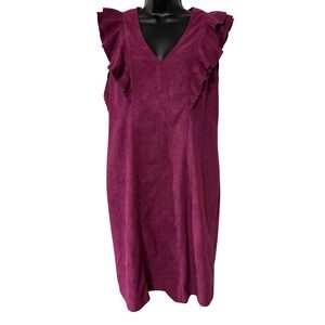 Jade Melody Tam Magenta Faux Suede Ruffle Sleeve V-Neck Shift Dress Large
